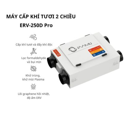Máy Cấp Khí Tươi 2 Chiều JaamiJ ERV-250D Pro – Tích Hợp AI, Khử Khuẩn Plasma & App Xiaomi