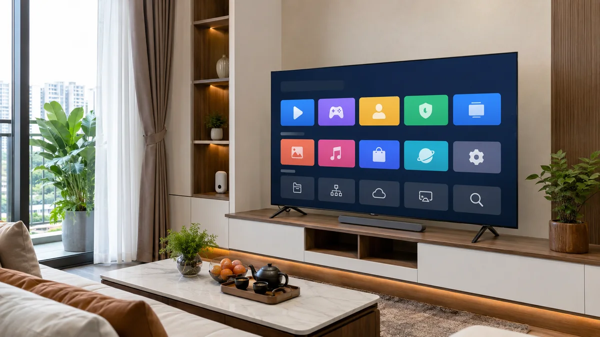 Cài ứng dụng trên tivi Xiaomi trong phòng khách hiện đại