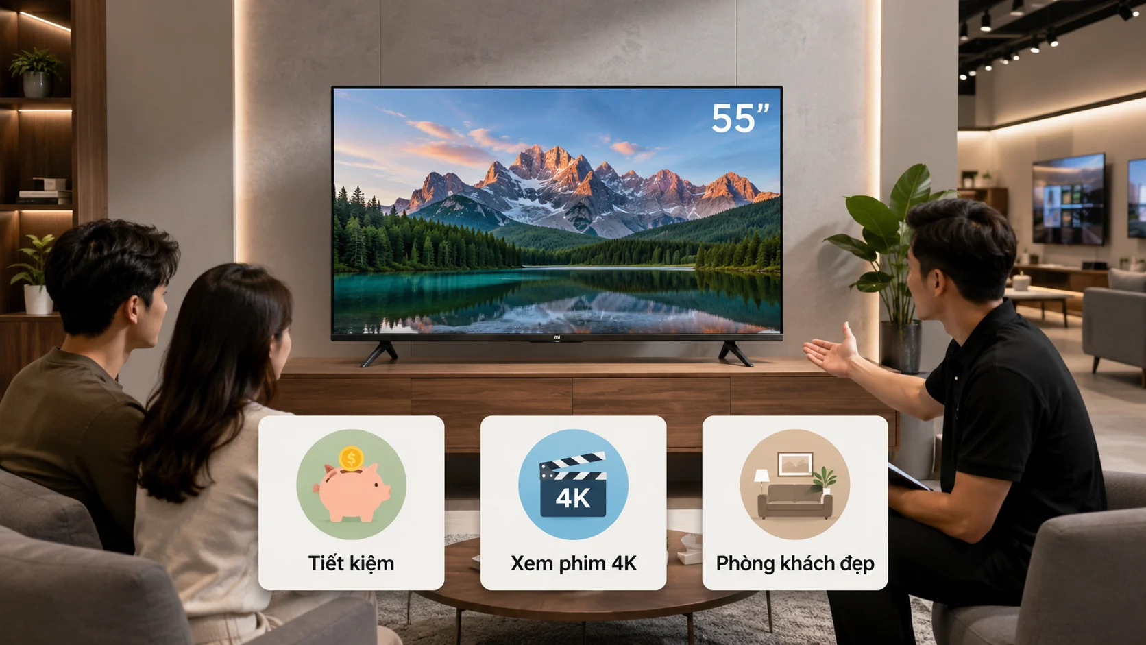 Khoảng cách xem tivi Xiaomi 55 inch hợp lý