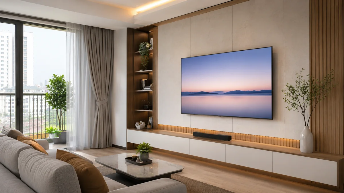 Giá treo và dây kết nối tivi Xiaomi gọn gàng