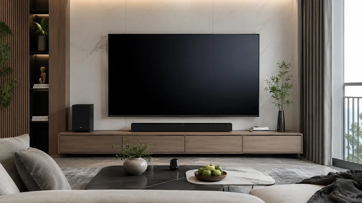 Soundbar kết nối với tivi Xiaomi trong phòng khách