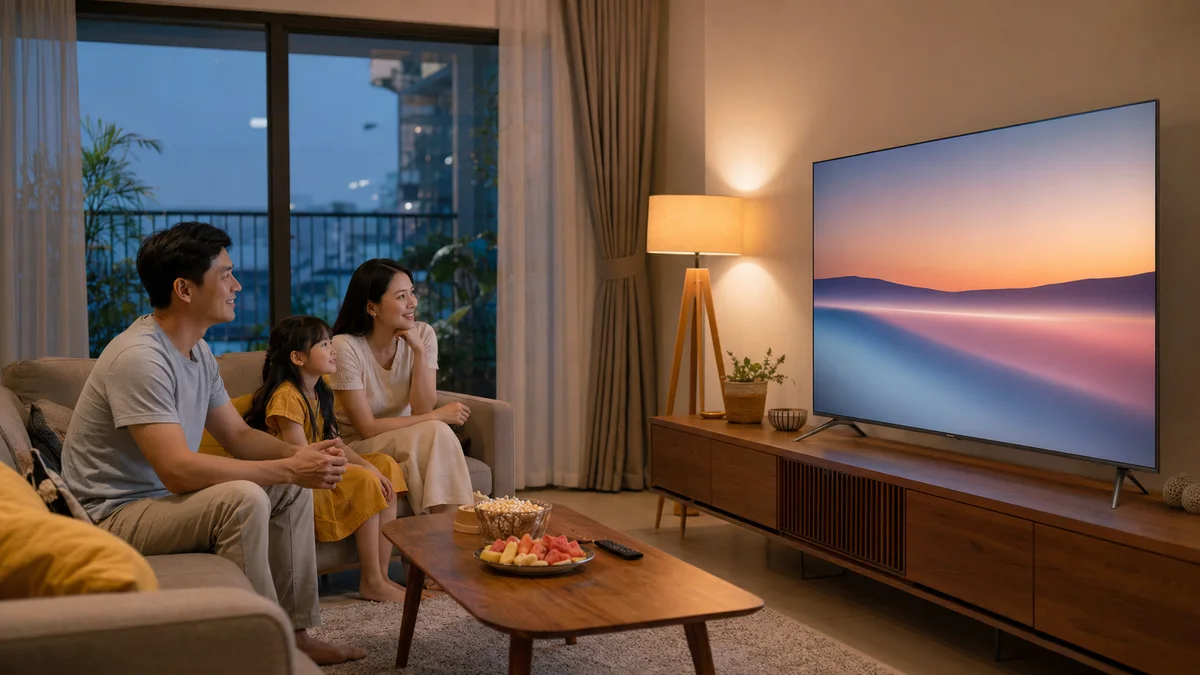 Người dùng kiểm tra thông số ứng dụng trên tivi Xiaomi trước khi mua