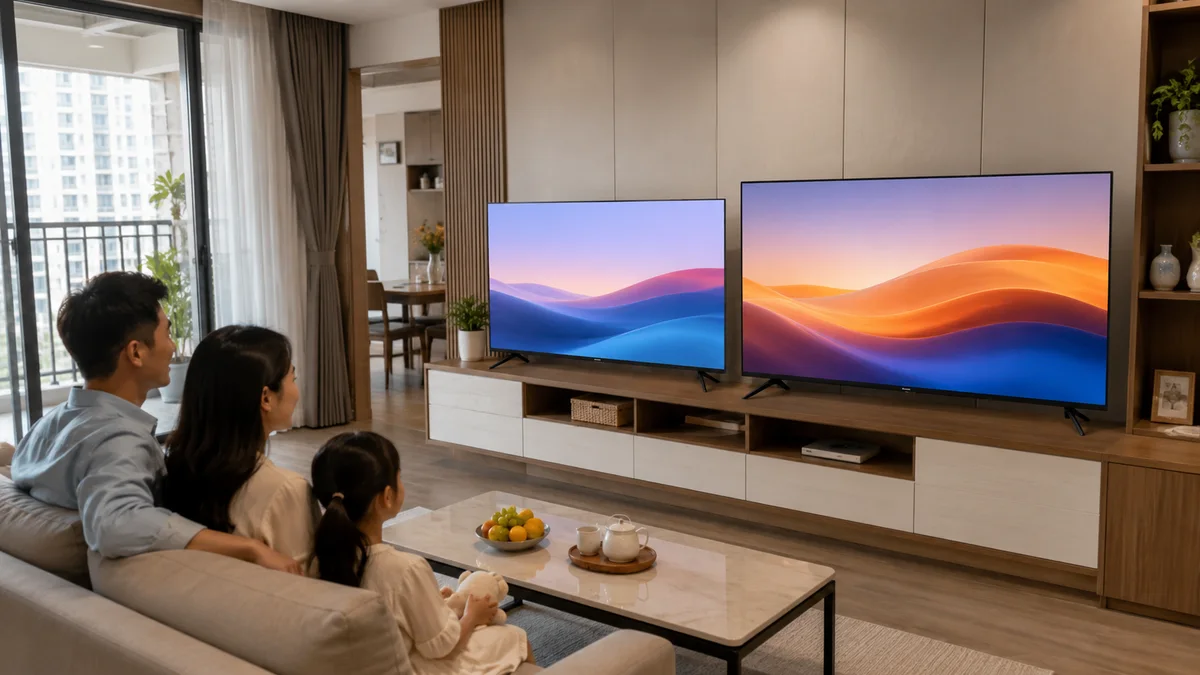 So sánh tivi Xiaomi 55 inch và 50 inch trong phòng khách chung cư