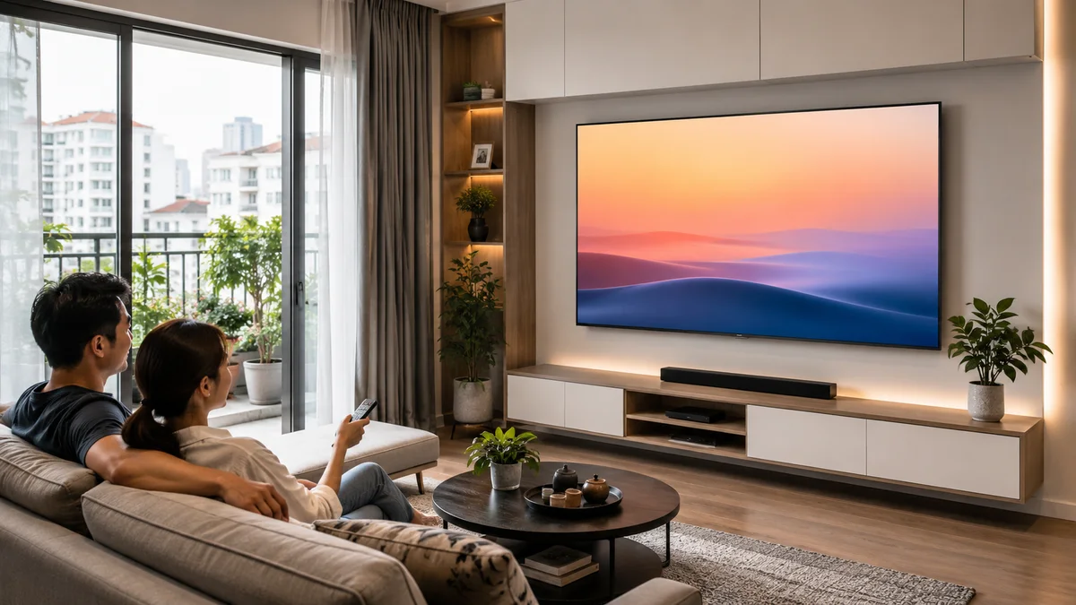 Tivi Xiaomi 55 inch trong phòng khách nhỏ hiện đại