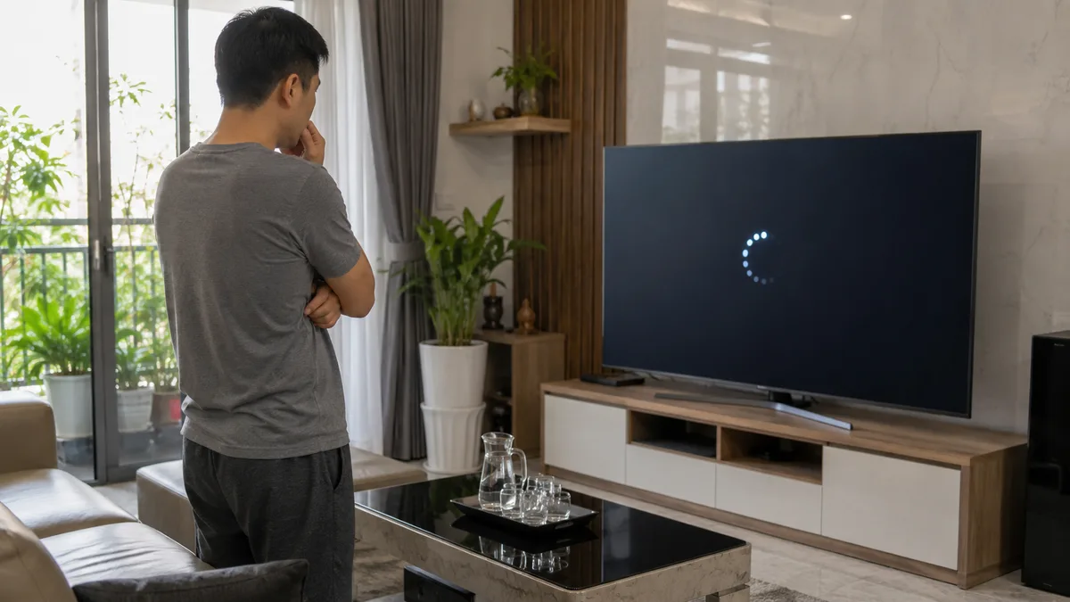 Tivi Xiaomi bị treo logo trong phòng khách