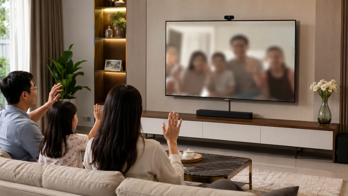 Tivi Xiaomi dùng camera webcam để gọi video trong phòng khách