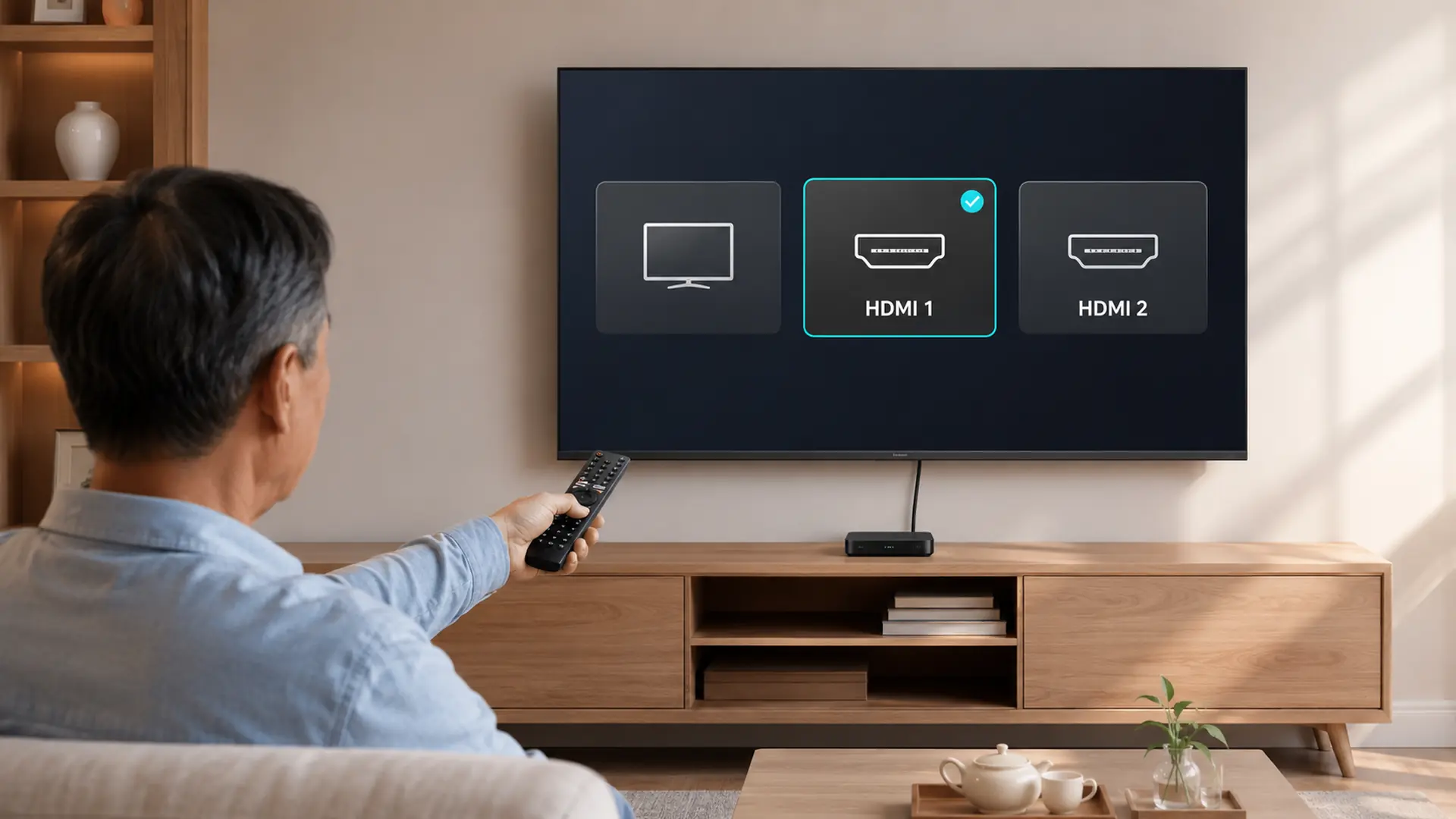 Chọn nguồn HDMI trên tivi Xiaomi để xem truyền hình cáp