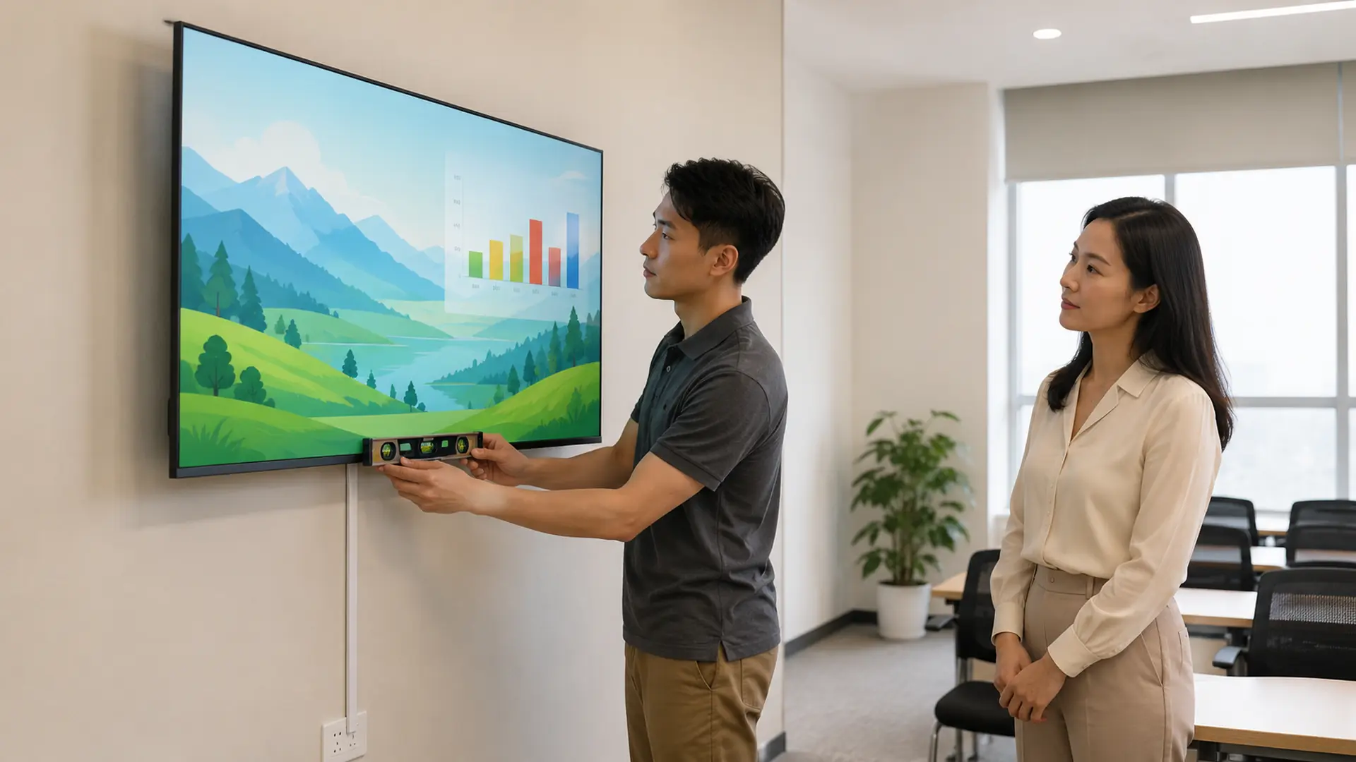 Lắp đặt tivi Xiaomi treo tường trong trung tâm đào tạo