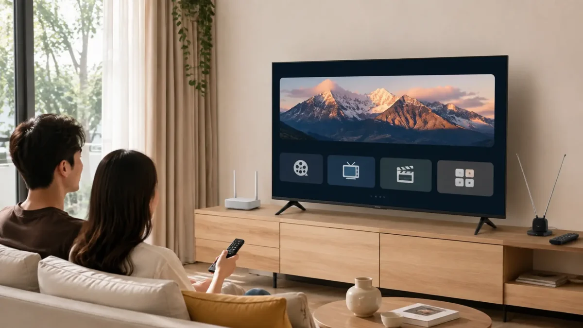 Tivi Xiaomi trong phòng khách hiện đại không bắt buộc phải dùng anten