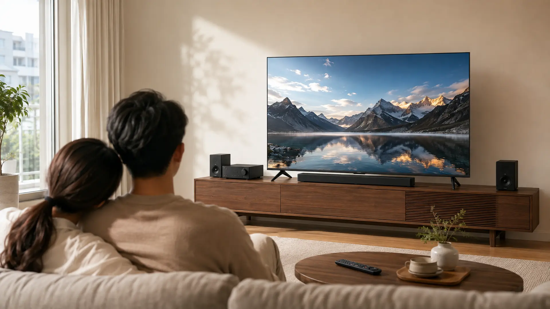 Tivi Xiaomi kết nối hệ thống âm thanh trong phòng khách hiện đại