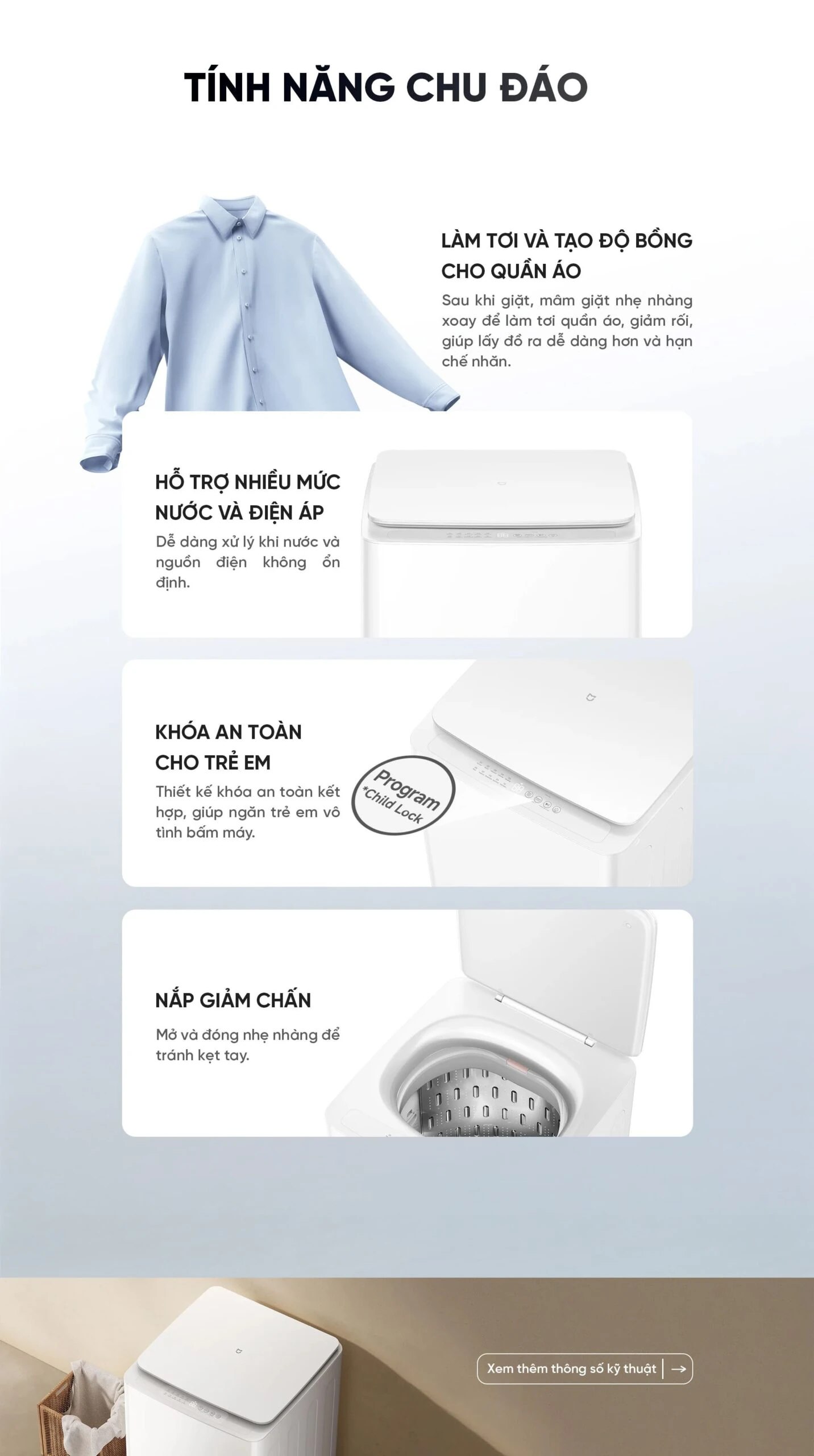 Tính năng tiện ích của máy giặt Xiaomi Mijia Top Load Washer 13kg