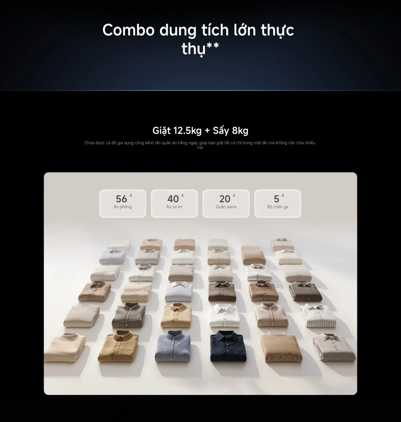 Dung tích giặt 12.5kg sấy 8.0kg của máy giặt sấy Xiaomi Mijia