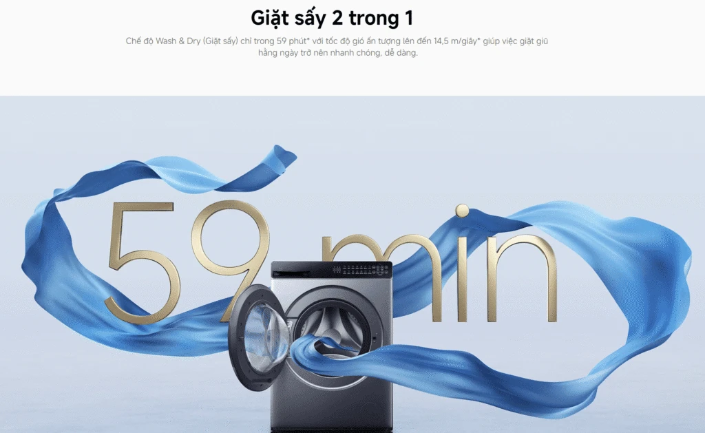 Chế độ giặt sấy nhanh của máy giặt sấy Xiaomi Mijia Giặt 10.5kg Sấy 7kg