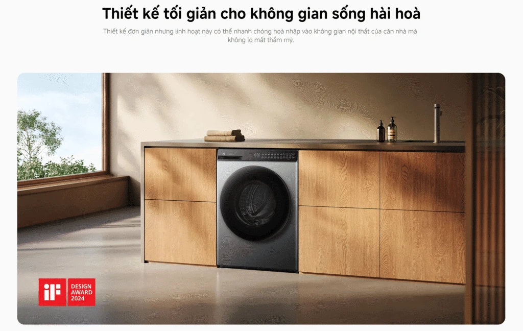 Thiết kế máy giặt sấy Xiaomi Mijia Giặt 10.5kg Sấy 7kg trong không gian nội thất