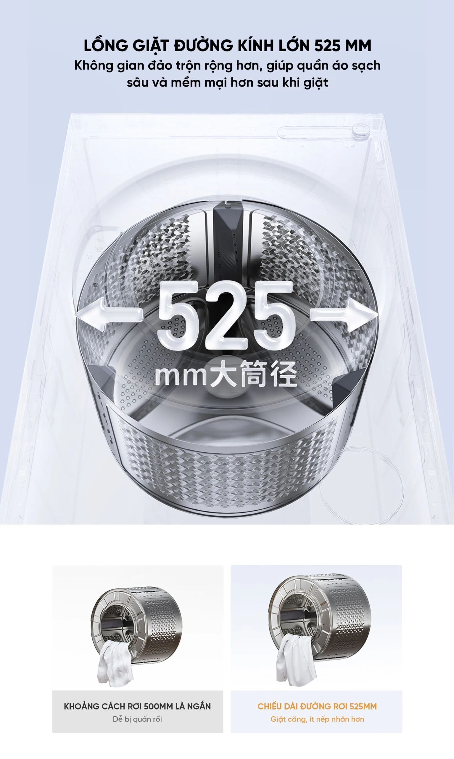 Lồng giặt 525mm của máy giặt Xiaomi Mijia Giặt 10kg