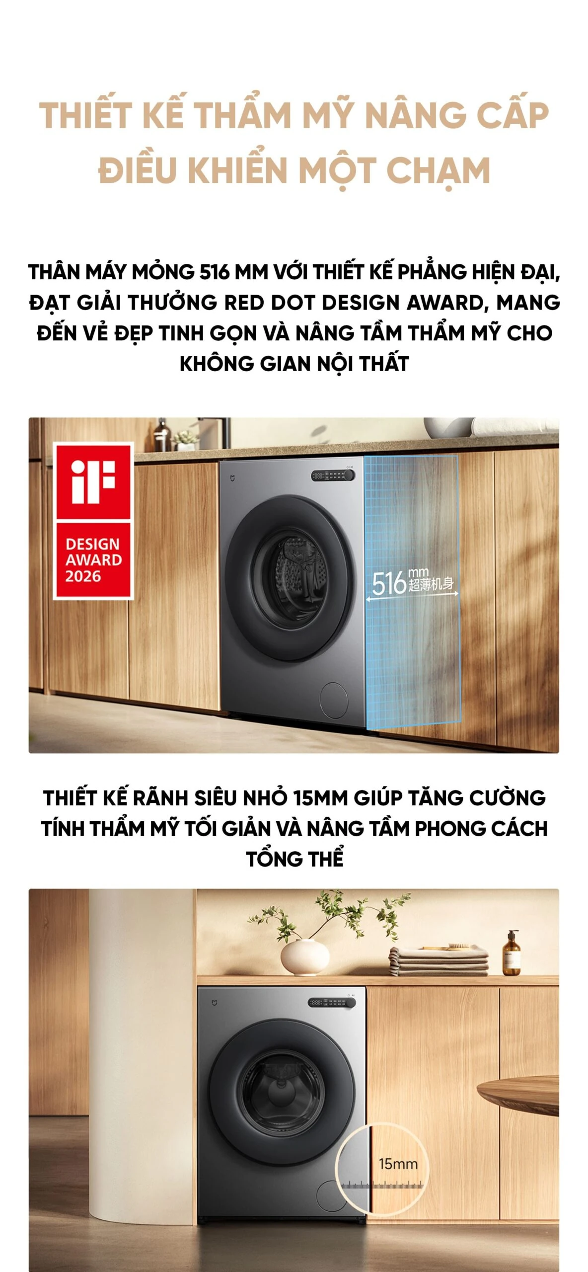 Máy giặt Xiaomi Mijia Giặt 10kg thiết kế lắp âm hiện đại