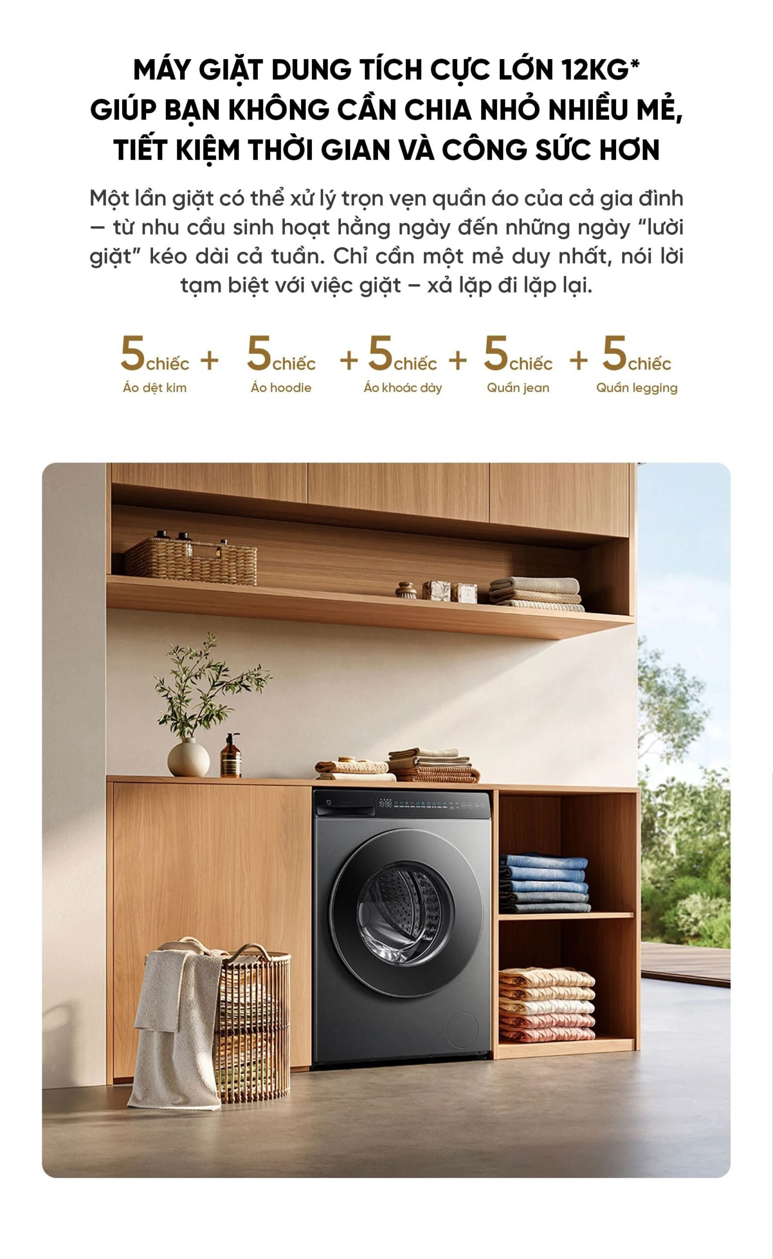 Máy giặt Xiaomi Mijia Giặt 12kg thiết kế gọn cho căn hộ