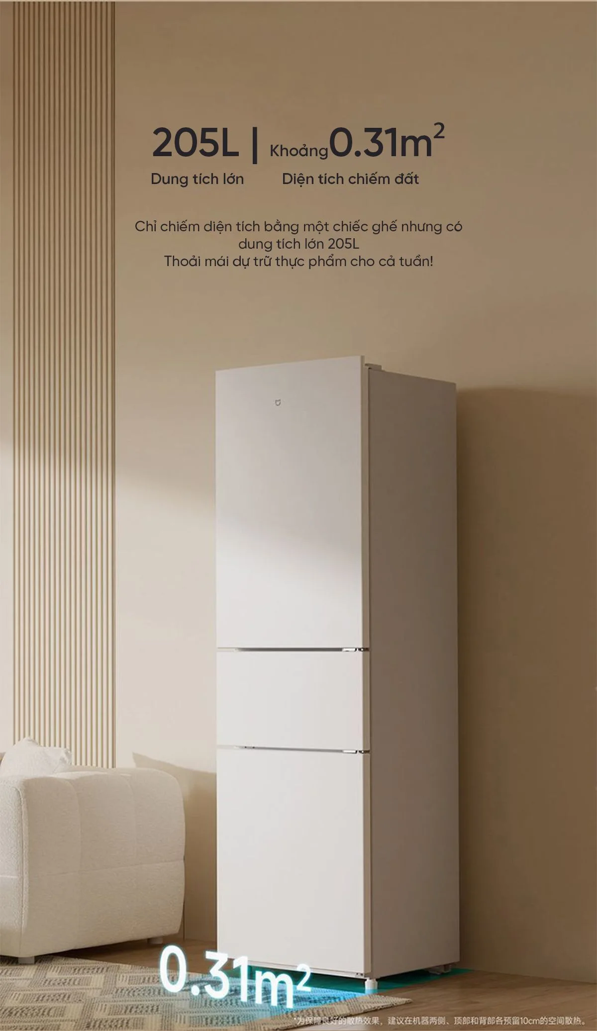 Không gian bên trong tủ lạnh Xiaomi 205L