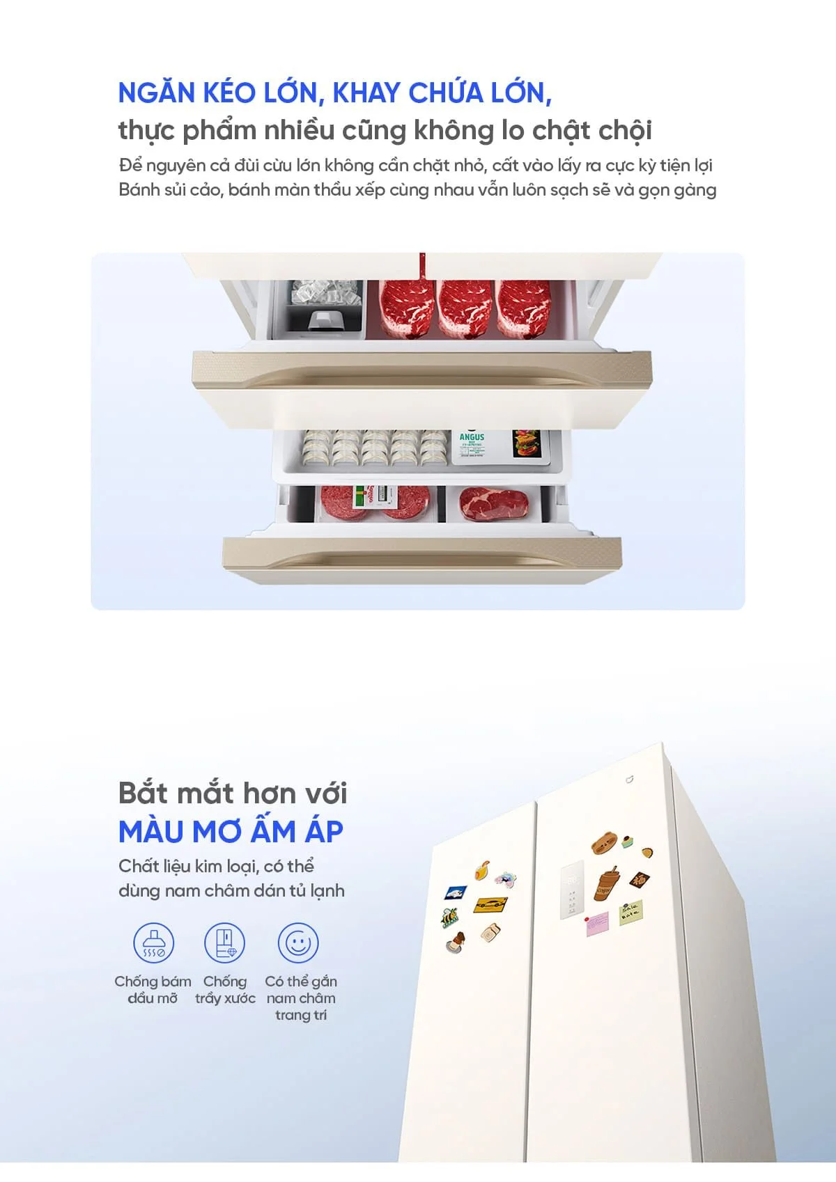 Không gian lưu trữ tủ lạnh 400L